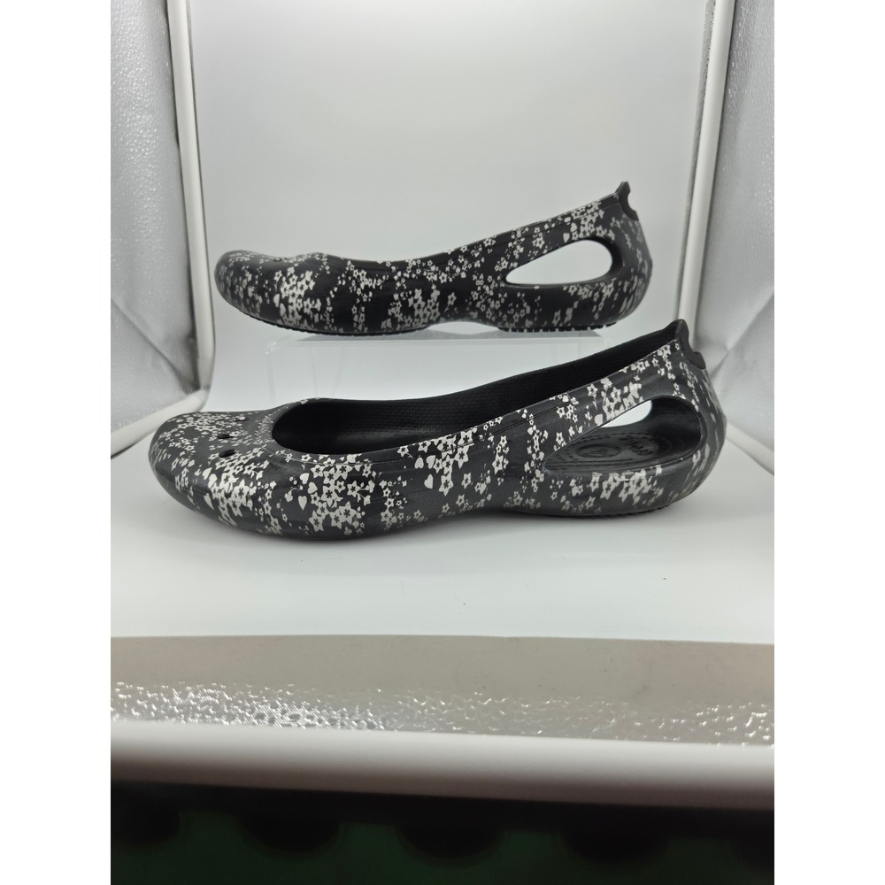 Crocs Kadee Slingback Flats Black White Floral Slip Resistant Shoes Womens 11